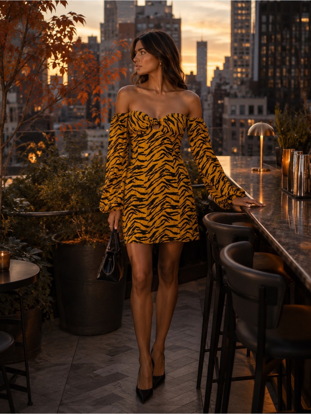 Reformation Yellow Animal Print Strapless Mini Dress | Cutout Detail